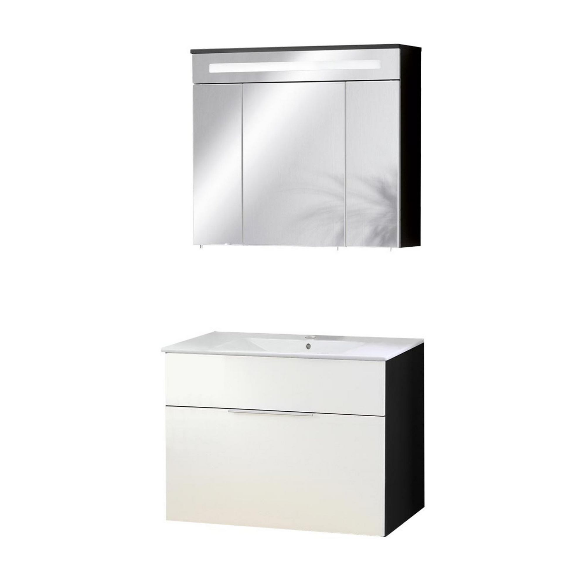 Badmöbelset 'KARA' Spiegelschrank und Waschbecken mit Unterschrank weiß/weiß