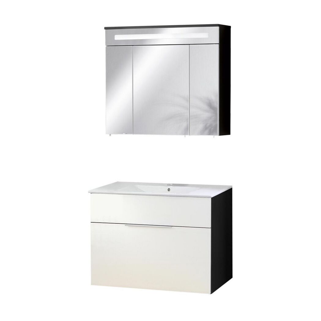 Badmöbelset 'KARA' Spiegelschrank und Waschbecken mit Unterschrank weiß/weiß