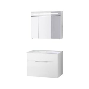 Badmöbelset 'KARA' Spiegelschrank und Waschbecken mit Unterschrank weiß/weiß