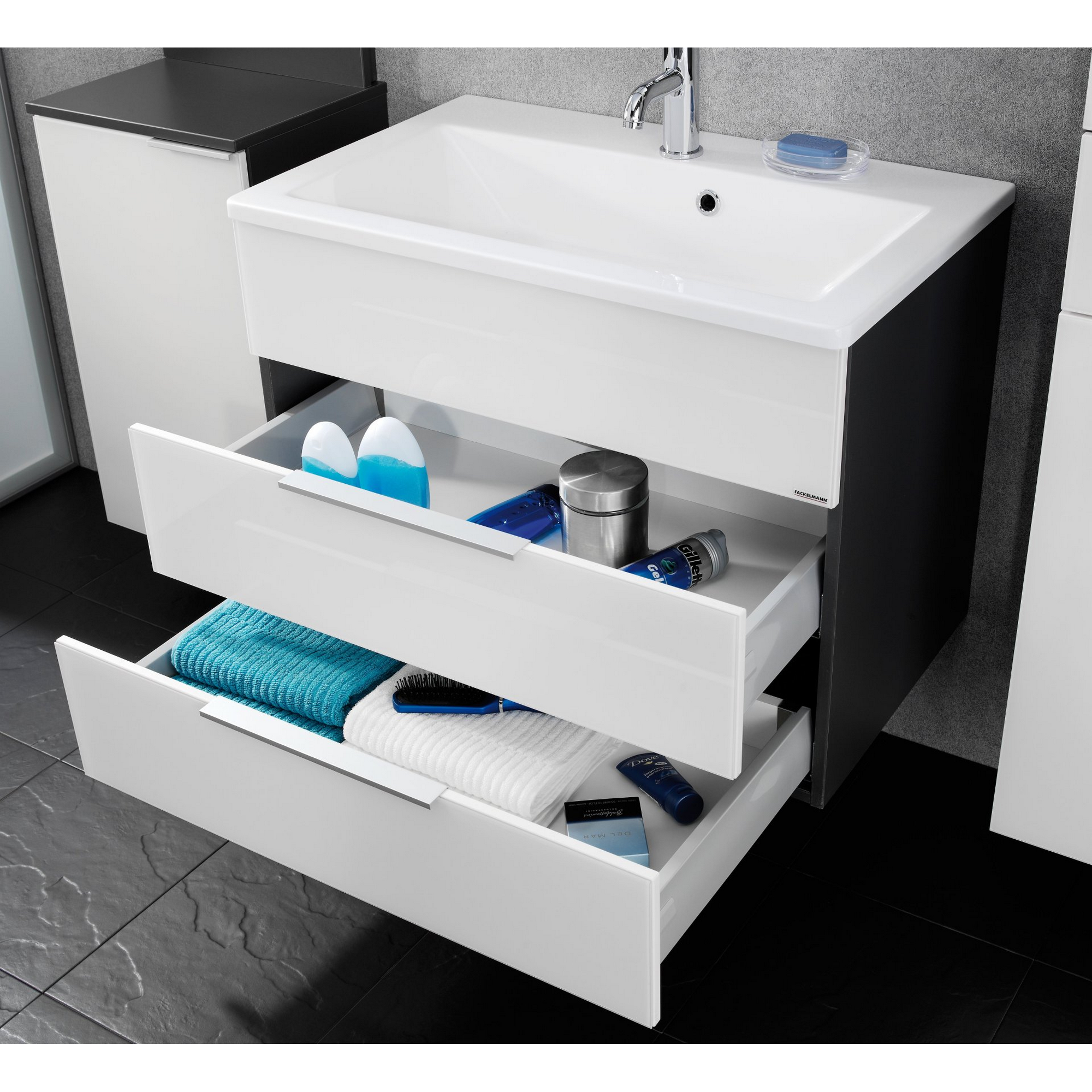 Badmöbelset 'KARA' Spiegelschrank und Waschbecken mit Unterschrank weiß/weiß