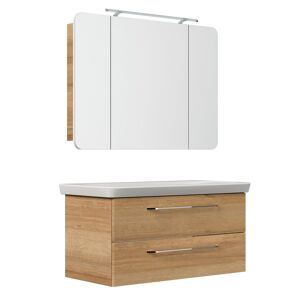 Badmöbelset 'MILANO' Spiegelschrank und Waschbecken mit Unterschrank weiß/eiche