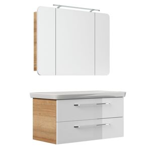 Badmöbelset 'MILANO' Spiegelschrank und Waschbecken mit Unterschrank weiß/eiche