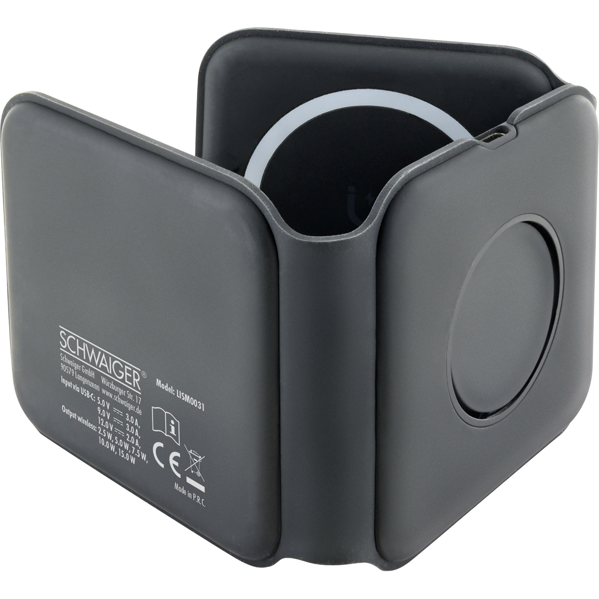 Ladeplatte schwarz 3in1 klappbar QI-Ladefunktion