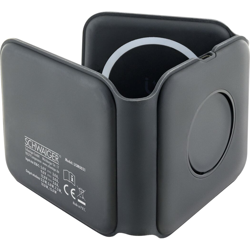 Ladeplatte schwarz 3in1 klappbar QI-Ladefunktion