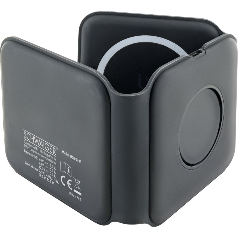 Ladeplatte schwarz 3in1 klappbar QI-Ladefunktion
