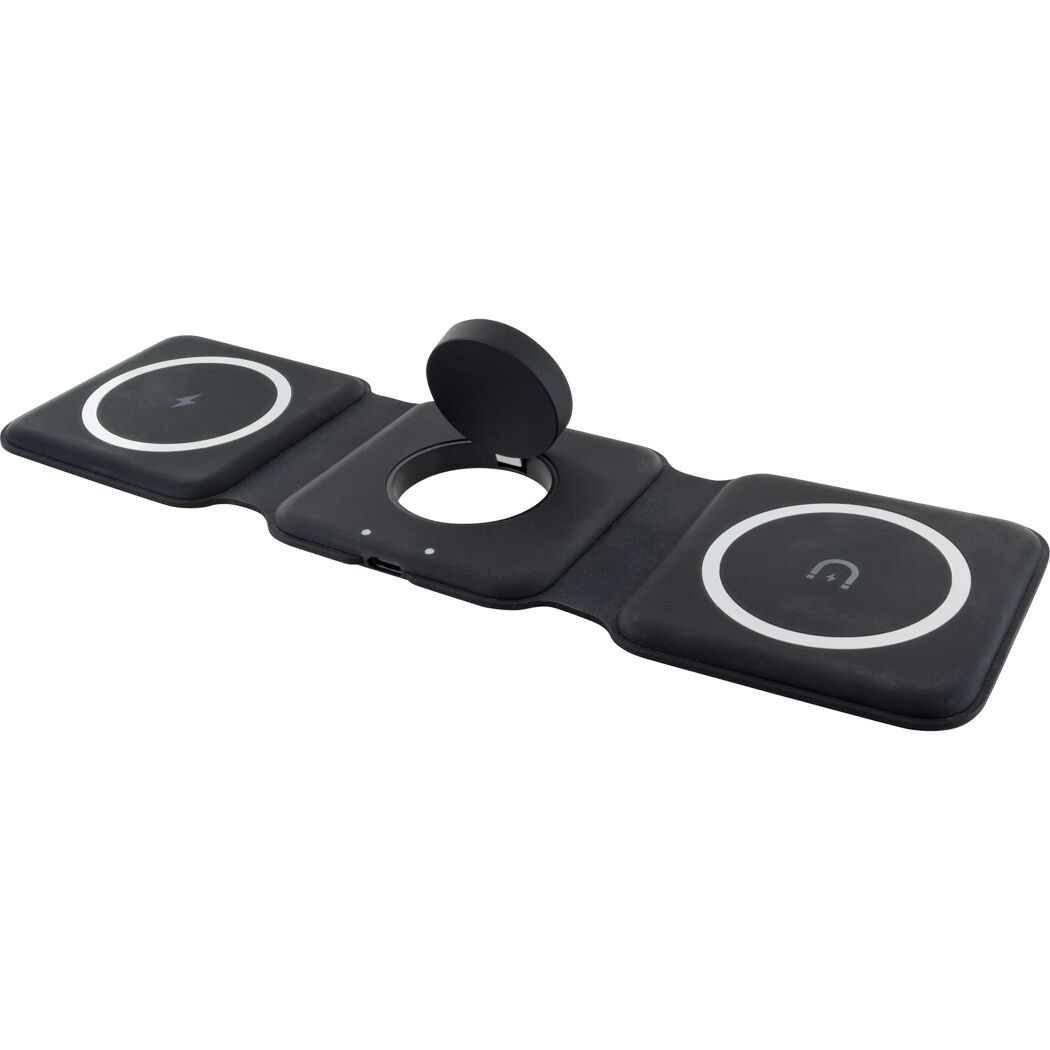 Ladeplatte schwarz 3in1 klappbar QI-Ladefunktion