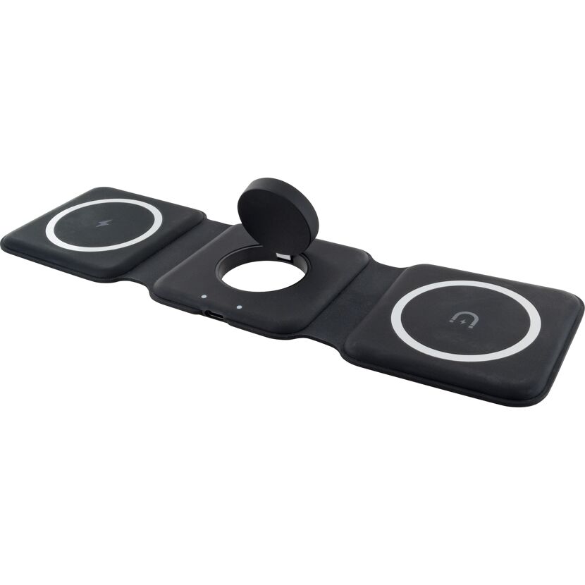 Ladeplatte schwarz 3in1 klappbar QI-Ladefunktion