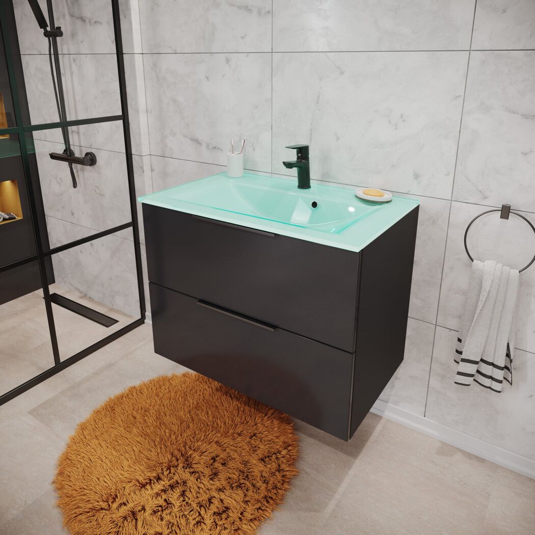 Glaswaschbecken mit Unterschrank 'LUNA' mintgrün/anthrazit 80 x 61,7 x 50,1 cm