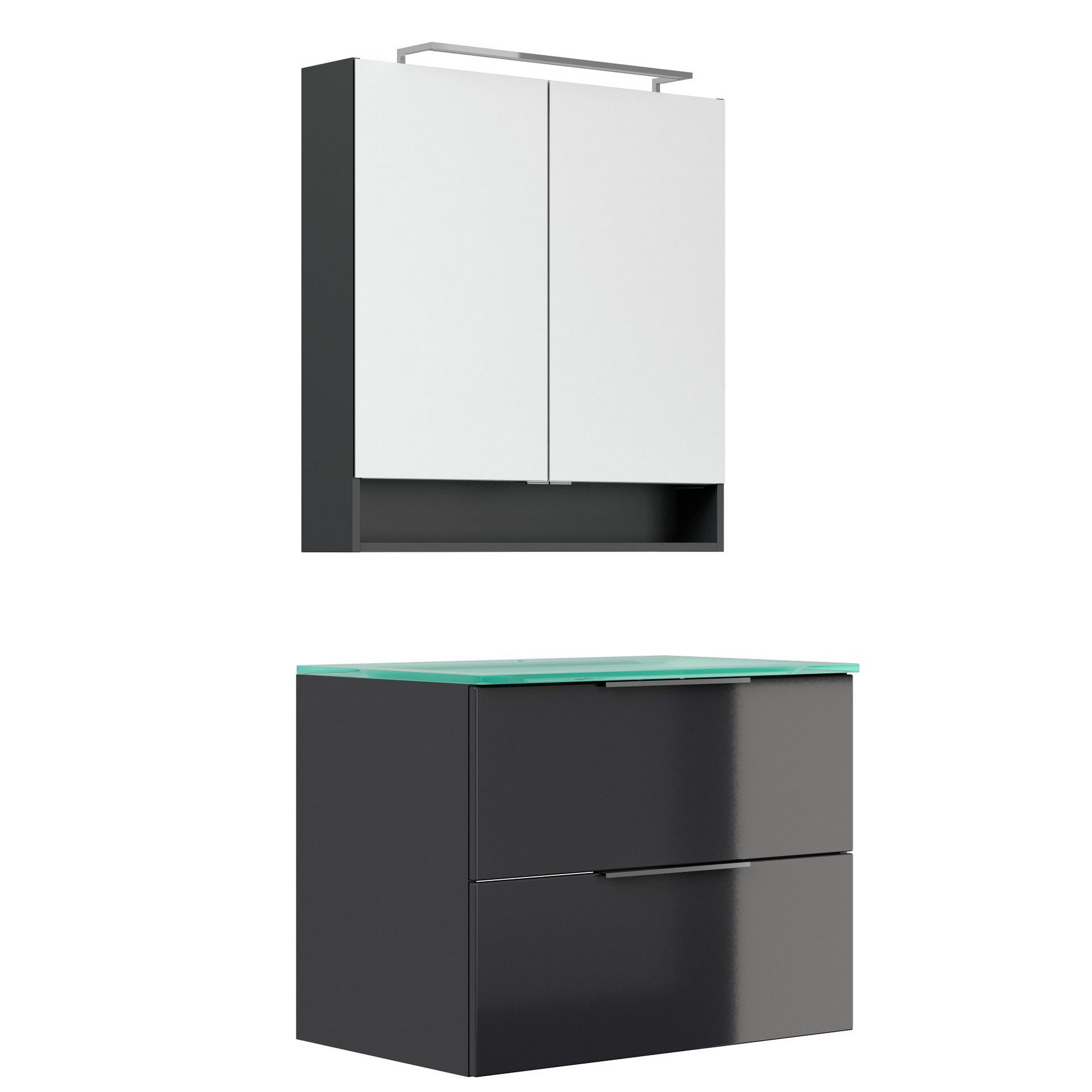 Badmöbelset 'LUNA' Spiegelschrank und Waschbecken mit Unterschrank mintgrün/anthrazit