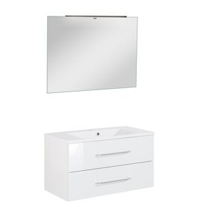 Badmöbelset 'b.clever' Spiegelelement und Waschbecken mit Unterschrank weiß/weiß