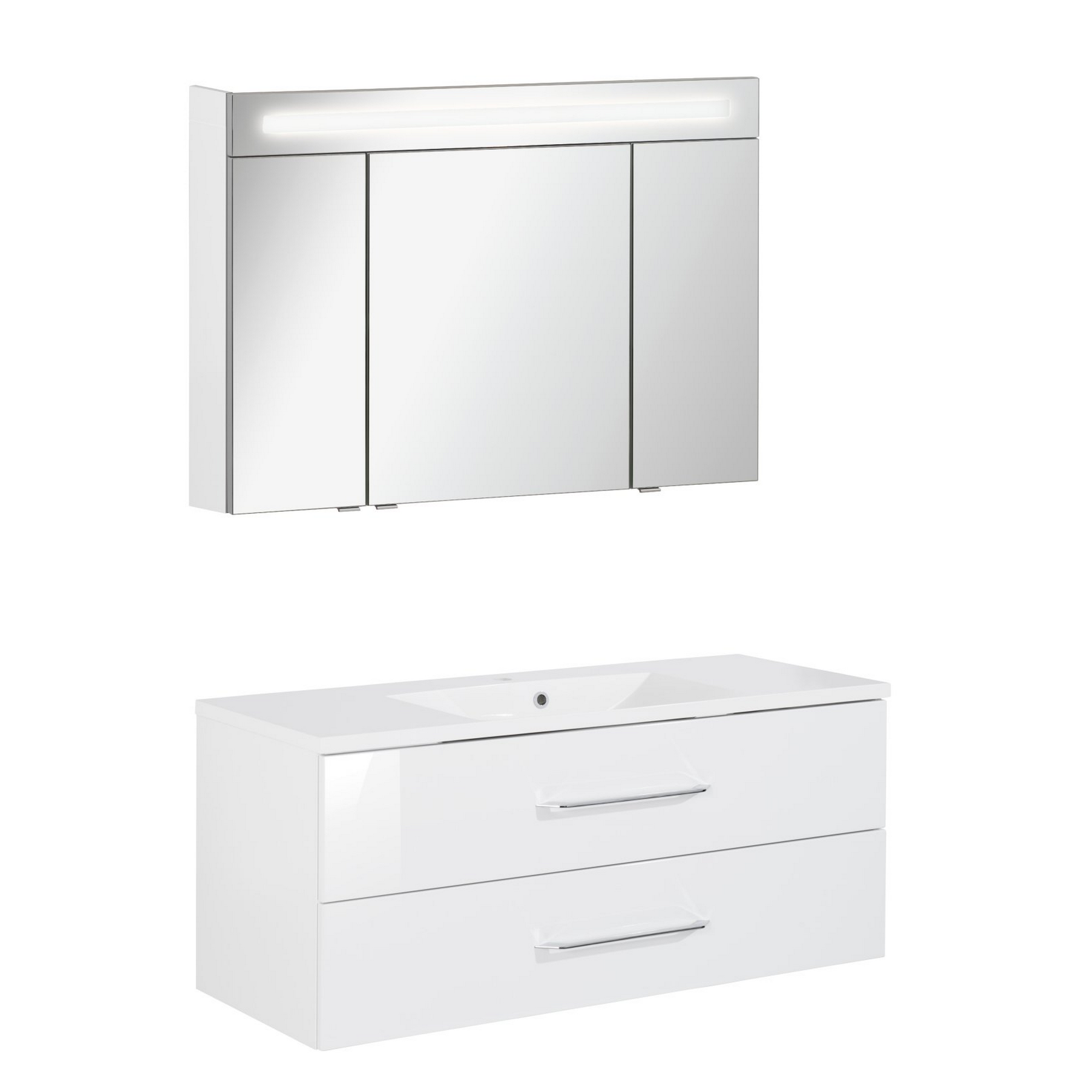 Badmöbelset 'b.clever' Spiegelschrank und Waschbecken mit Unterschrank weiß/weiß