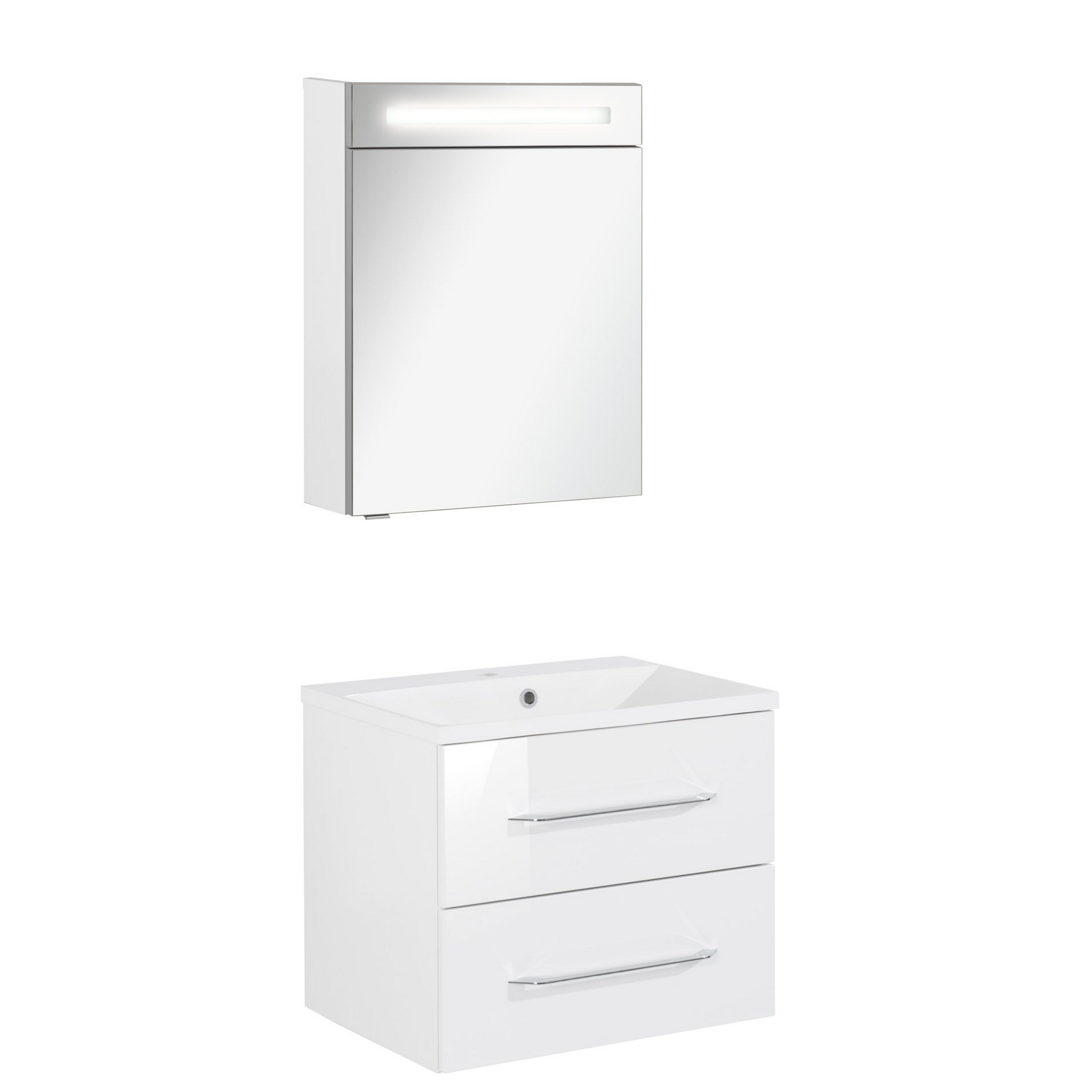 Badmöbelset 'b.clever' Spiegelschrank und Waschbecken mit Unterschrank weiß/weiß