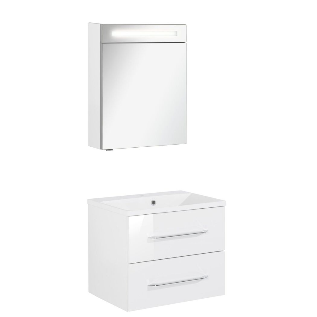Badmöbelset 'b.clever' Spiegelschrank und Waschbecken mit Unterschrank weiß/weiß