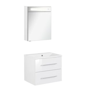 Badmöbelset 'b.clever' Spiegelschrank und Waschbecken mit Unterschrank weiß/weiß