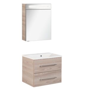 Badmöbelset 'b.clever' Spiegelschrank und Waschbecken mit Unterschrank weiß/Alaska Esche