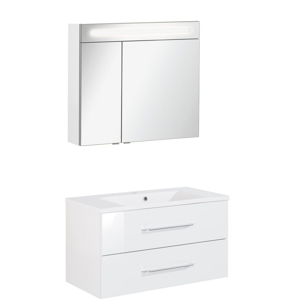 Badmöbelset 'b.clever' Spiegelschrank und Waschbecken mit Unterschrank weiß/weiß
