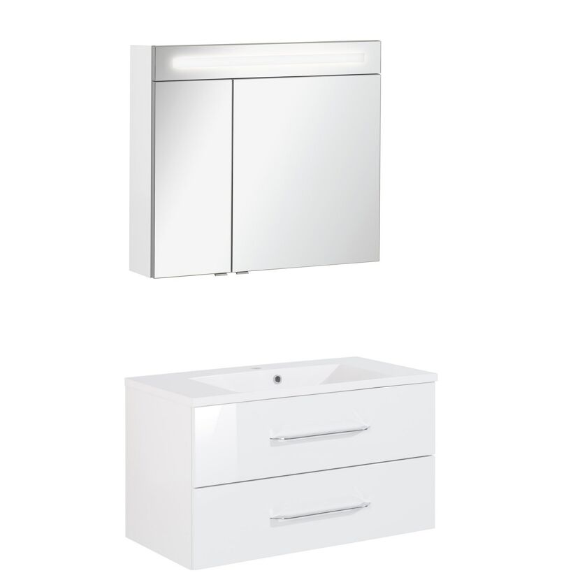 Badmöbelset 'b.clever' Spiegelschrank und Waschbecken mit Unterschrank weiß/weiß