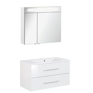 Badmöbelset 'b.clever' Spiegelschrank und Waschbecken mit Unterschrank weiß/weiß