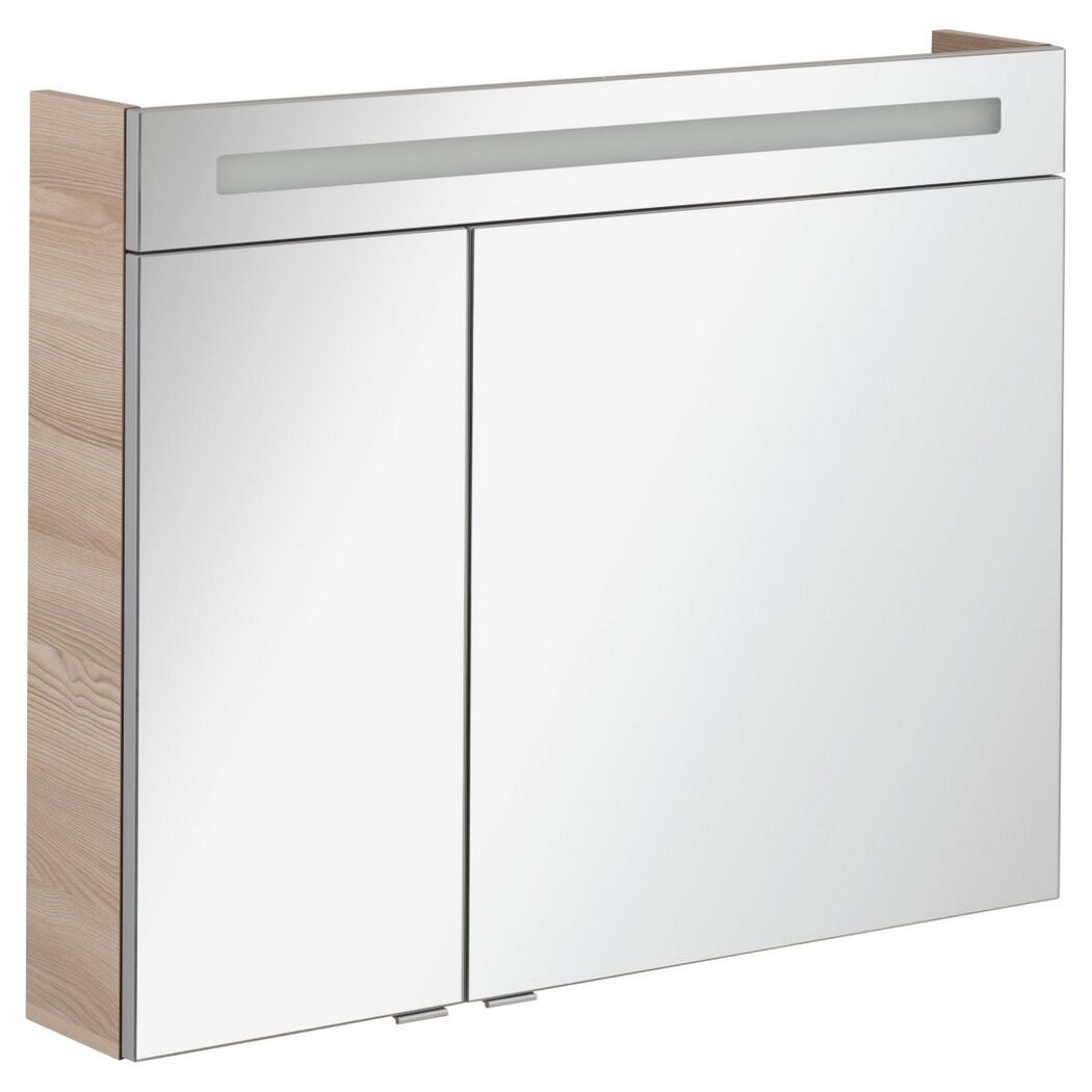Badmöbelset 'b.clever' Spiegelschrank und Waschbecken mit Unterschrank weiß/Alaska Esche
