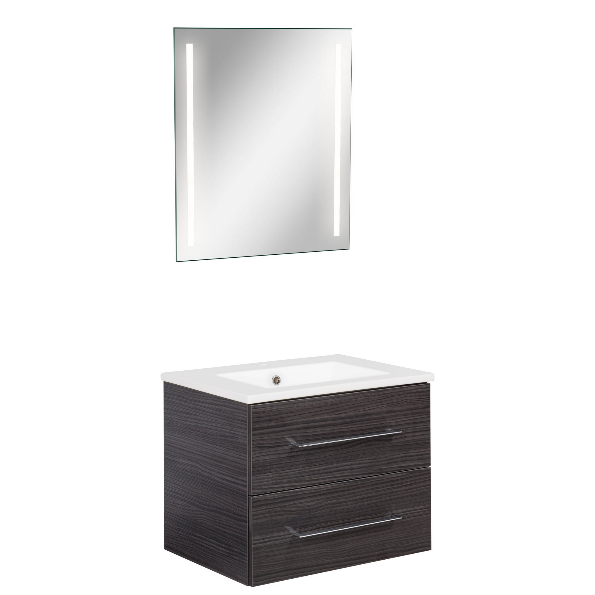 Badmöbelset 'b.perfekt' Spiegelelement und Waschbecken mit Unterschrank weiß/Dark Oak