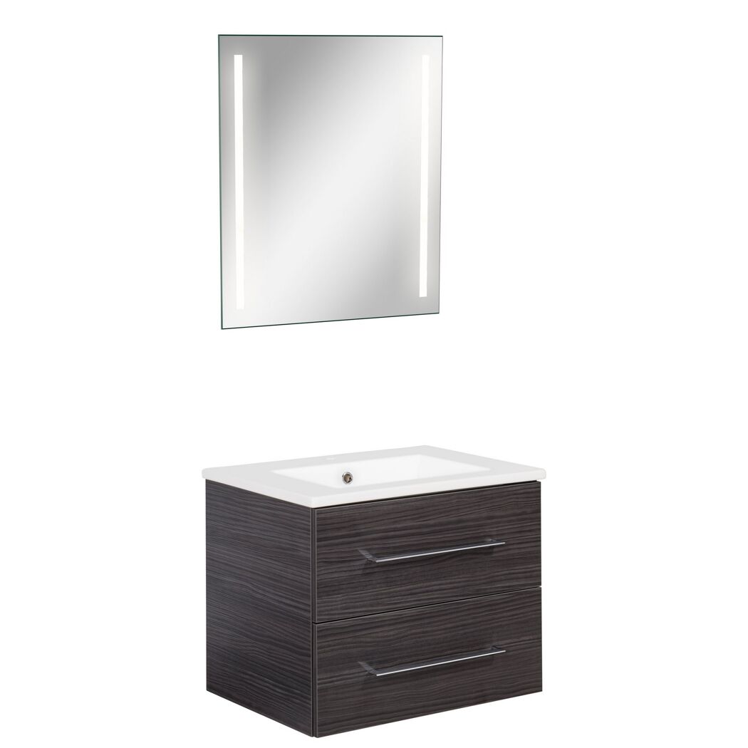 Badmöbelset 'b.perfekt' Spiegelelement und Waschbecken mit Unterschrank weiß/Dark Oak