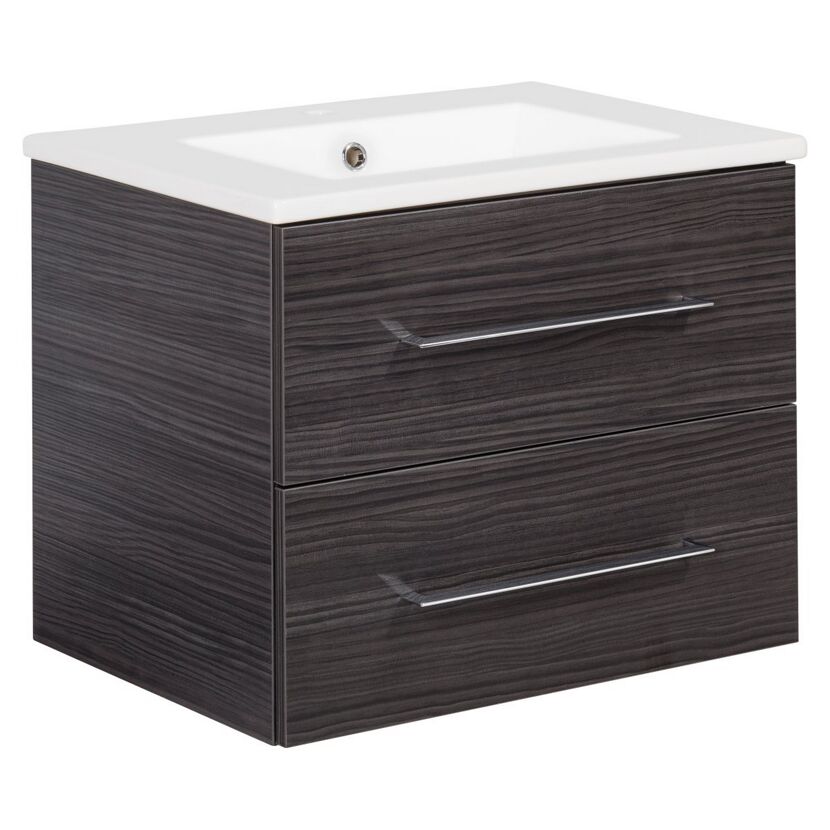 Badmöbelset 'b.perfekt' Spiegelelement und Waschbecken mit Unterschrank weiß/Dark Oak
