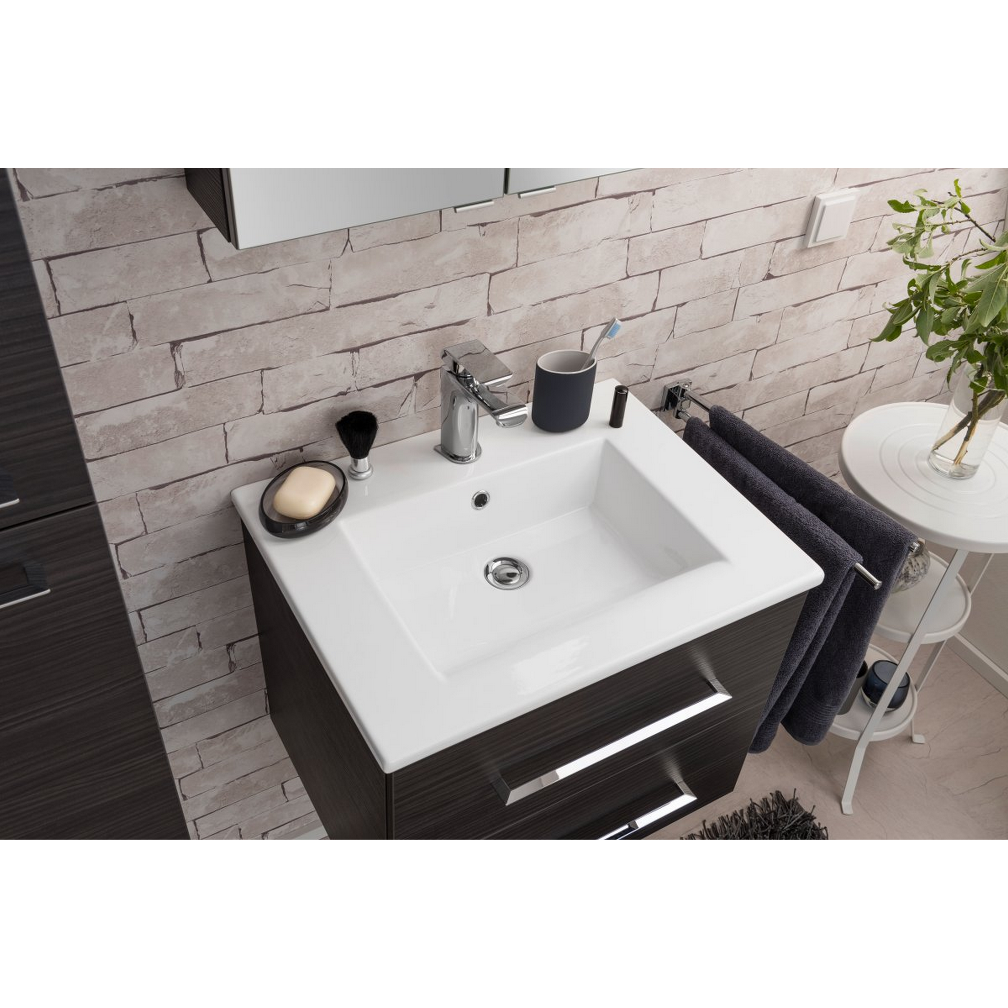 Badmöbelset 'b.perfekt' Spiegelelement und Waschbecken mit Unterschrank weiß/Dark Oak