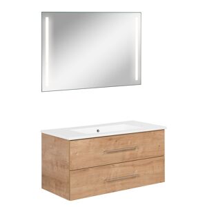 Badmöbelset 'b.perfekt' Spiegelelement und Waschbecken mit Unterschrank weiß/Ast Eiche