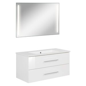 Badmöbelset 'b.perfekt' Spiegelelement und Waschbecken mit Unterschrank weiß/weiß