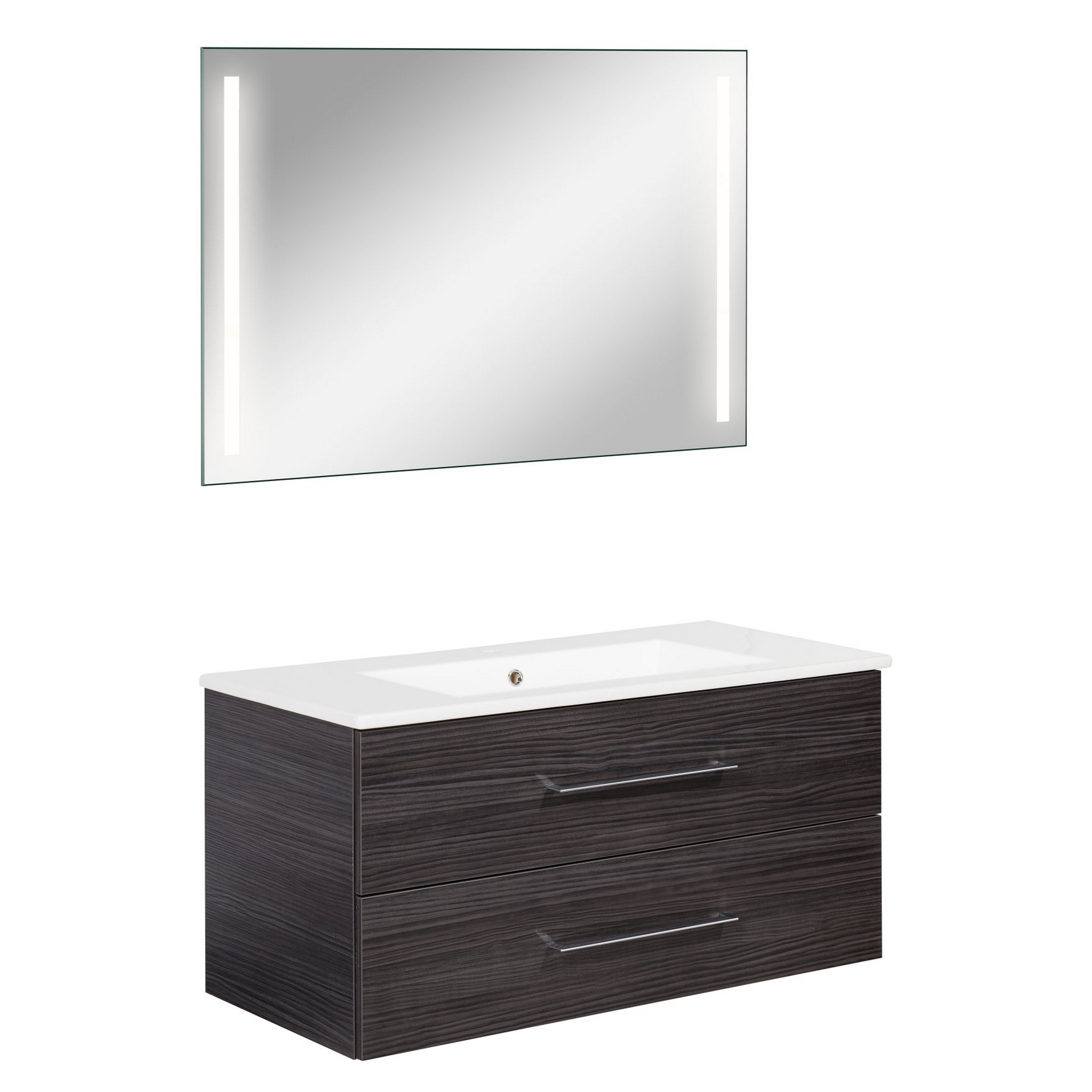 Badmöbelset 'b.perfekt' Spiegelelement und Waschbecken mit Unterschrank weiß/Dark Oak