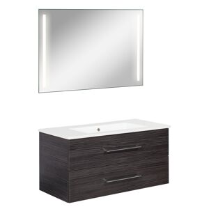 Badmöbelset 'b.perfekt' Spiegelelement und Waschbecken mit Unterschrank weiß/Dark Oak
