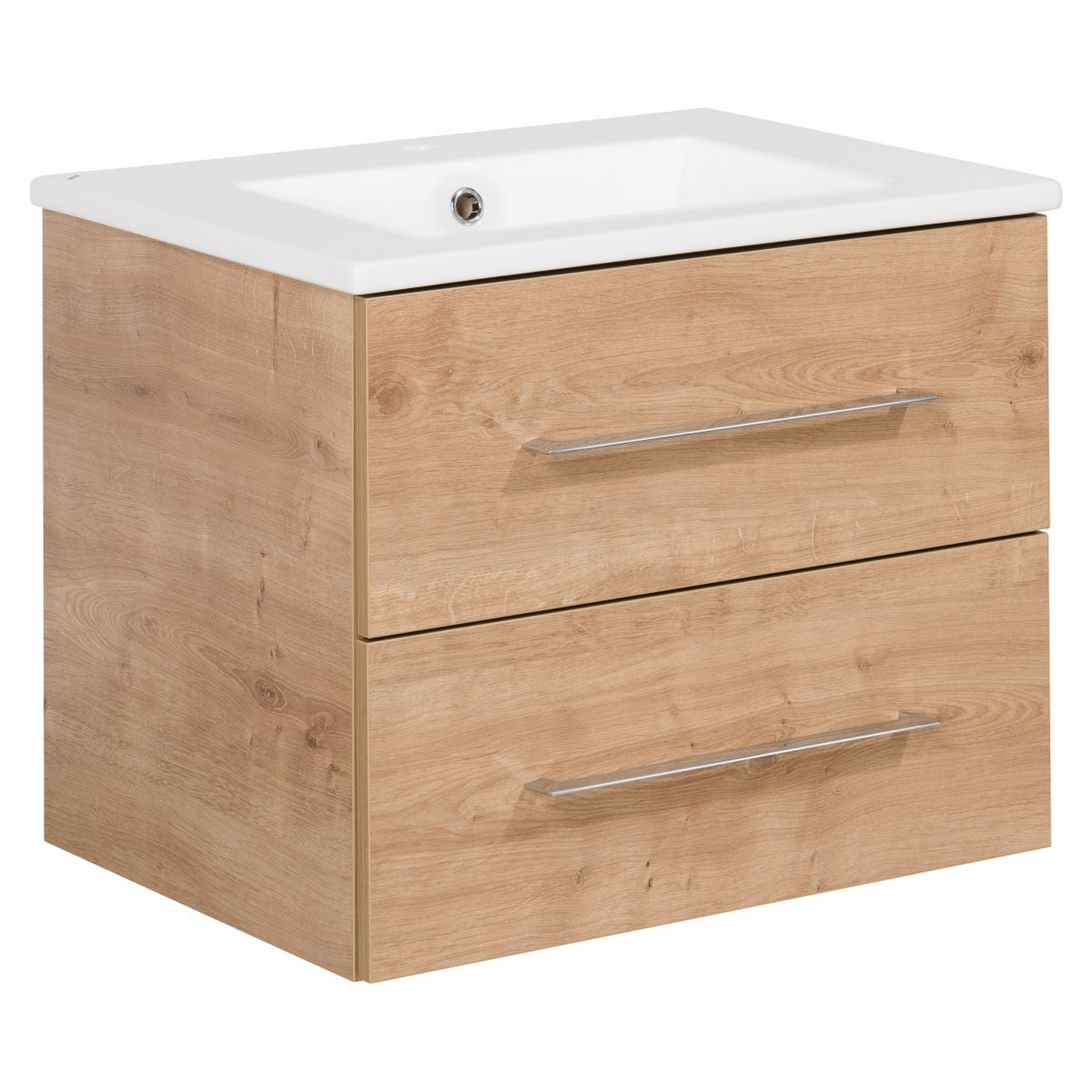 Badmöbelset 'b.perfekt' Spiegelschrank und Waschbecken mit Unterschrank weiß/Ast Eiche