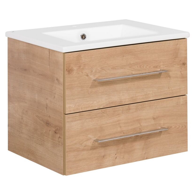 Badmöbelset 'b.perfekt' Spiegelschrank und Waschbecken mit Unterschrank weiß/Ast Eiche