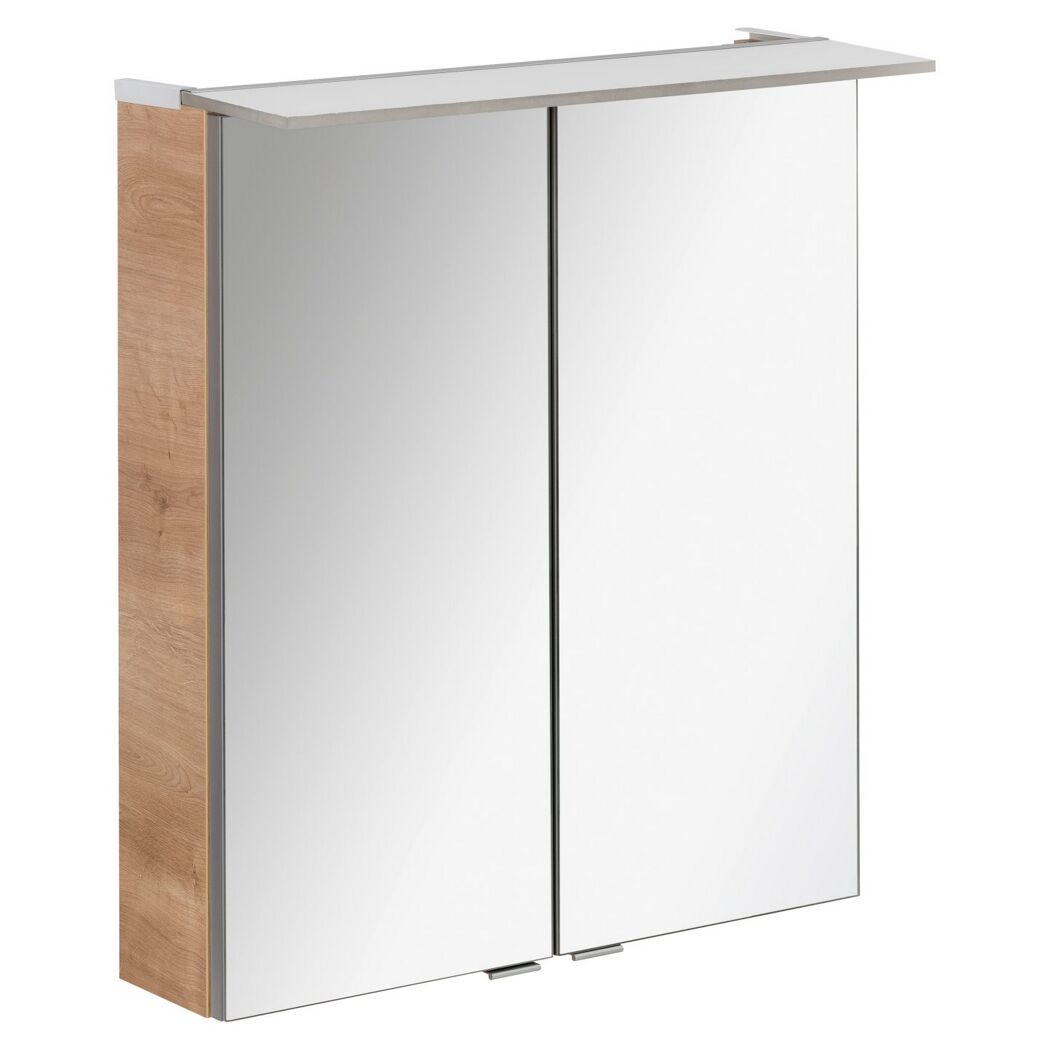 Badmöbelset 'b.perfekt' Spiegelschrank und Waschbecken mit Unterschrank weiß/Ast Eiche