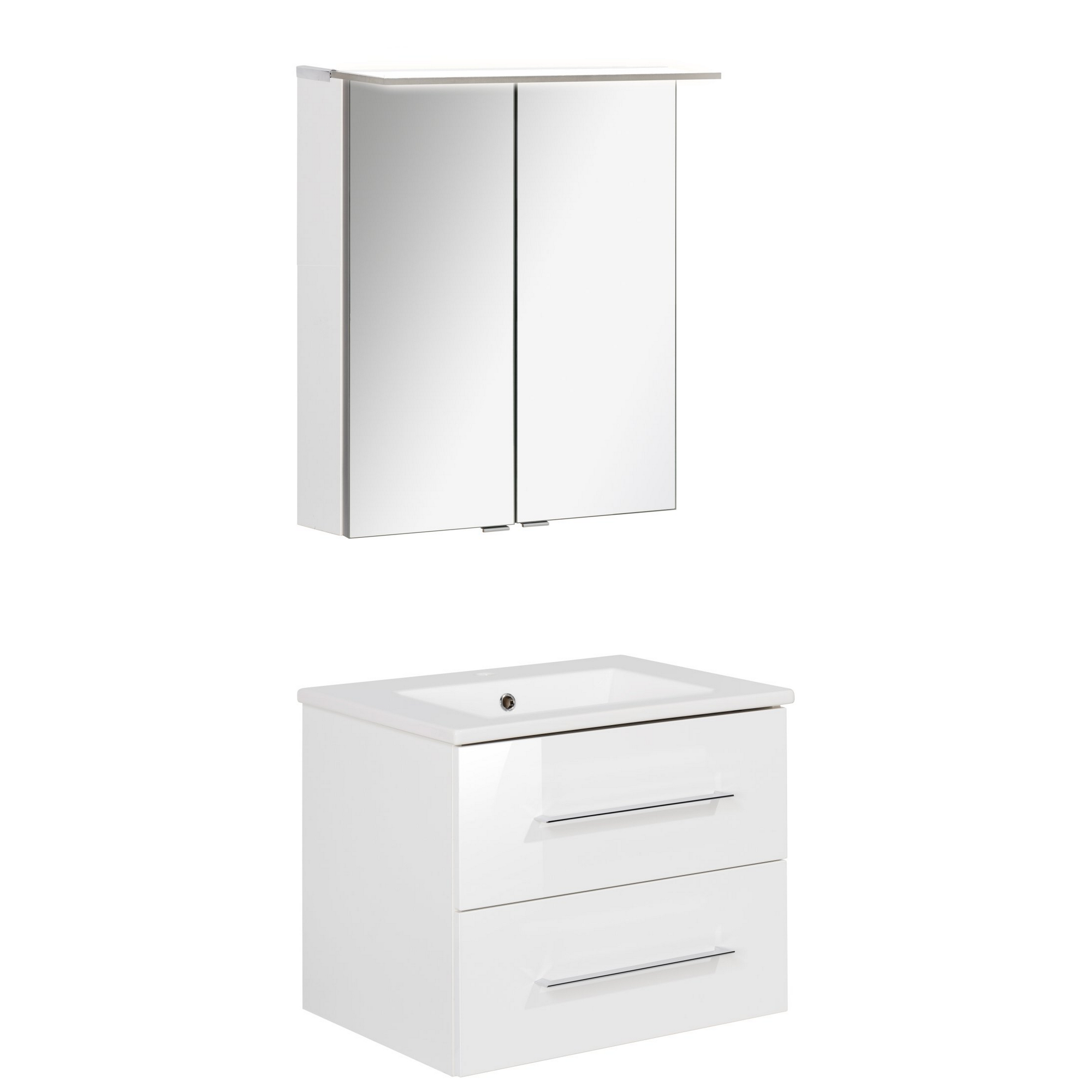 Badmöbelset 'b.perfekt' Spiegelschrank und Waschbecken mit Unterschrank weiß/weiß