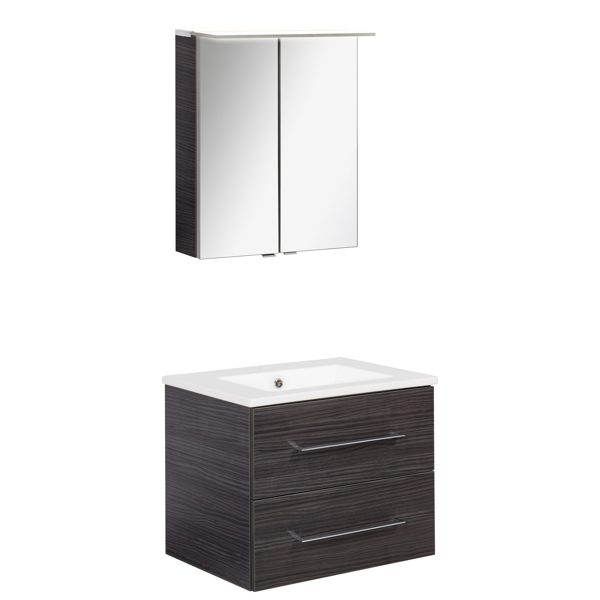 Badmöbelset 'b.perfekt' Spiegelschrank und Waschbecken mit Unterschrank weiß/Dark Oak
