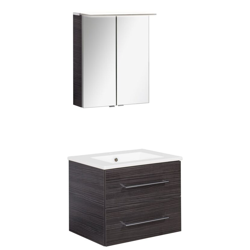 Badmöbelset 'b.perfekt' Spiegelschrank und Waschbecken mit Unterschrank weiß/Dark Oak