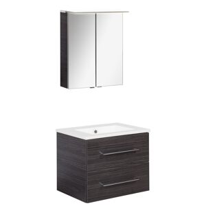 Badmöbelset 'b.perfekt' Spiegelschrank und Waschbecken mit Unterschrank weiß/Dark Oak