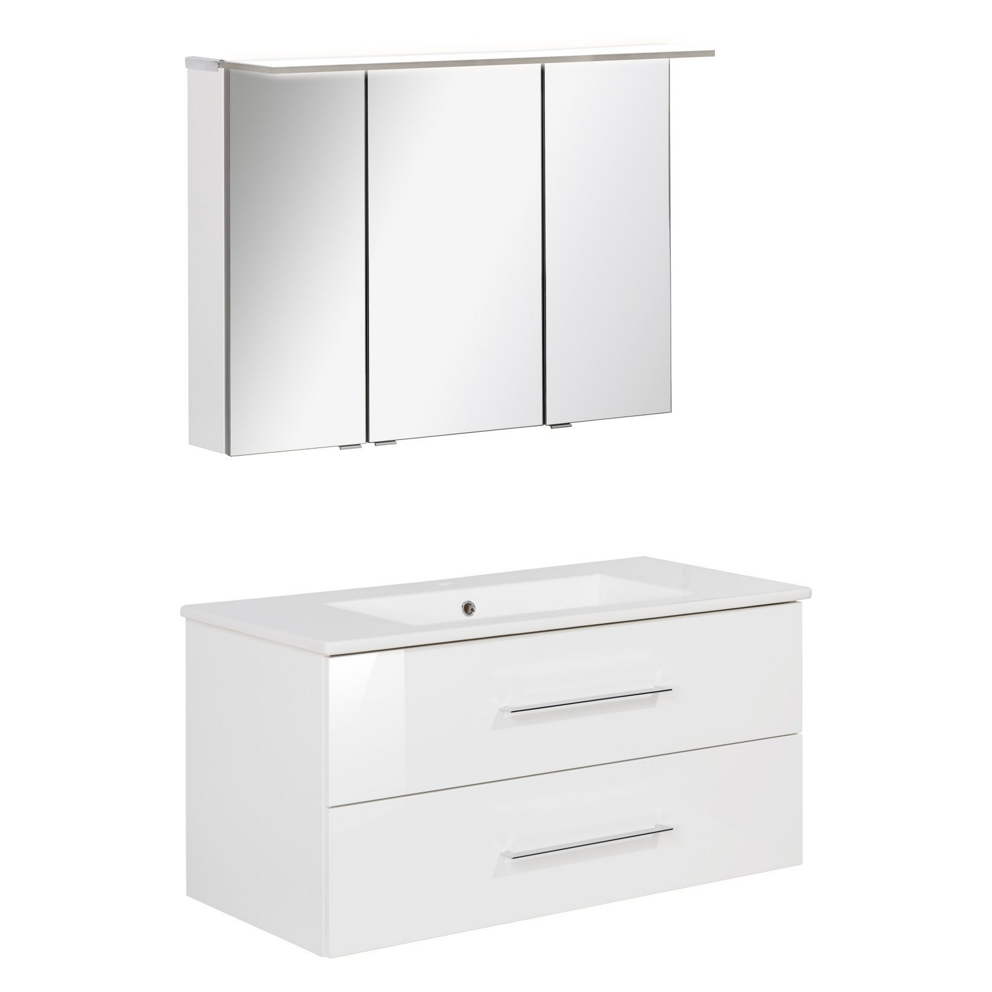Badmöbelset 'b.perfekt' Spiegelschrank und Waschbecken mit Unterschrank weiß/weiß