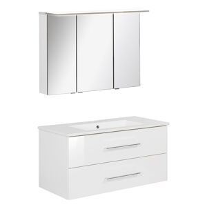 Badmöbelset 'b.perfekt' Spiegelschrank und Waschbecken mit Unterschrank weiß/weiß