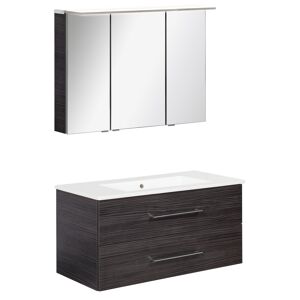 Badmöbelset 'b.perfekt' Spiegelschrank und Waschbecken mit Unterschrank weiß/Dark Oak