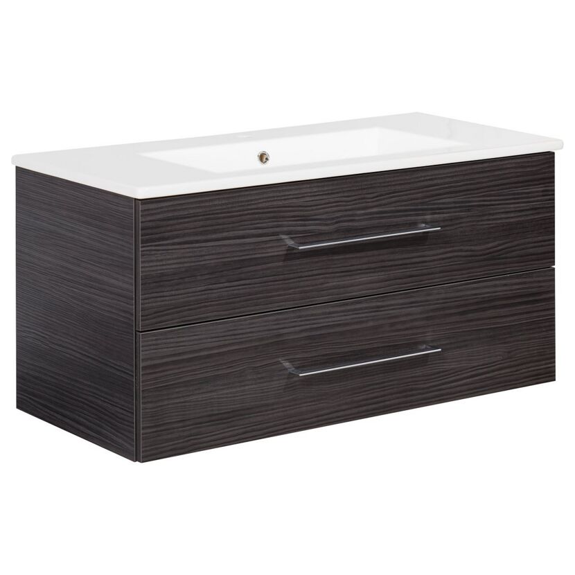 Badmöbelset 'b.perfekt' Spiegelschrank und Waschbecken mit Unterschrank weiß/Dark Oak