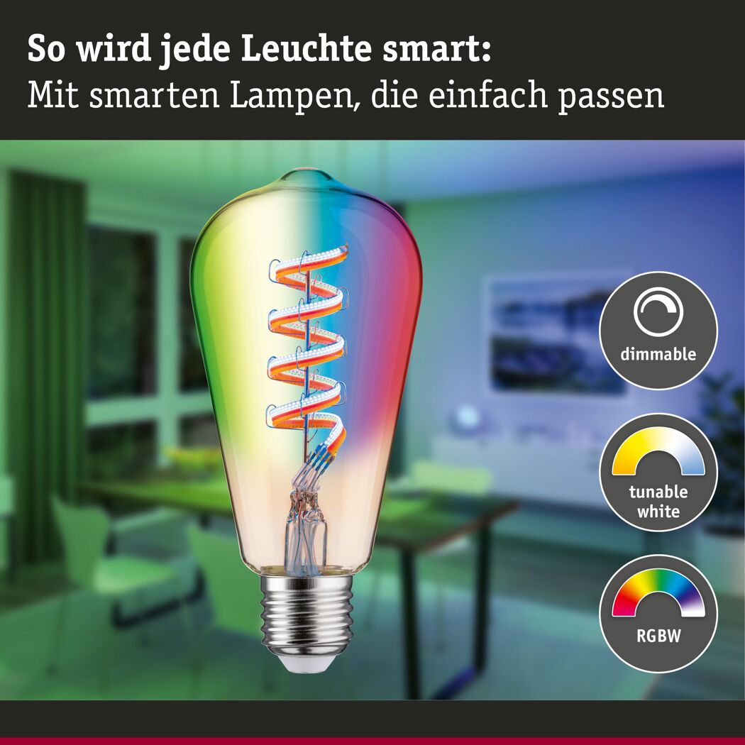 Smartes LED-Leuchtmittel 'ZigBee' Kolben E27 mit Farbwechsel und Dimmfunktion.