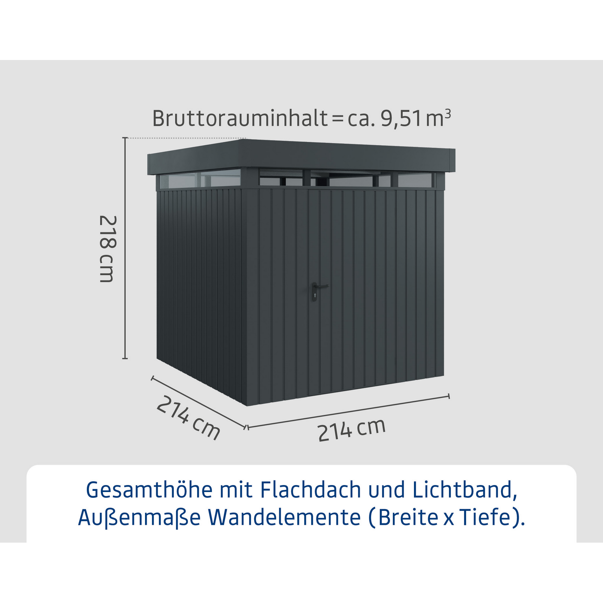 Gerätehaus 'Euroline EFD5 Trend' anthrazitgrau 229 x 229 x 218 cm, Einzeltür, Lichtband