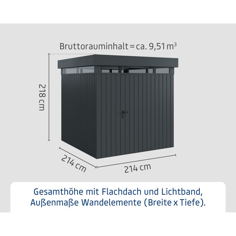 Gerätehaus 'Euroline EFD5 Trend' anthrazitgrau 229 x 229 x 218 cm, Einzeltür, Lichtband