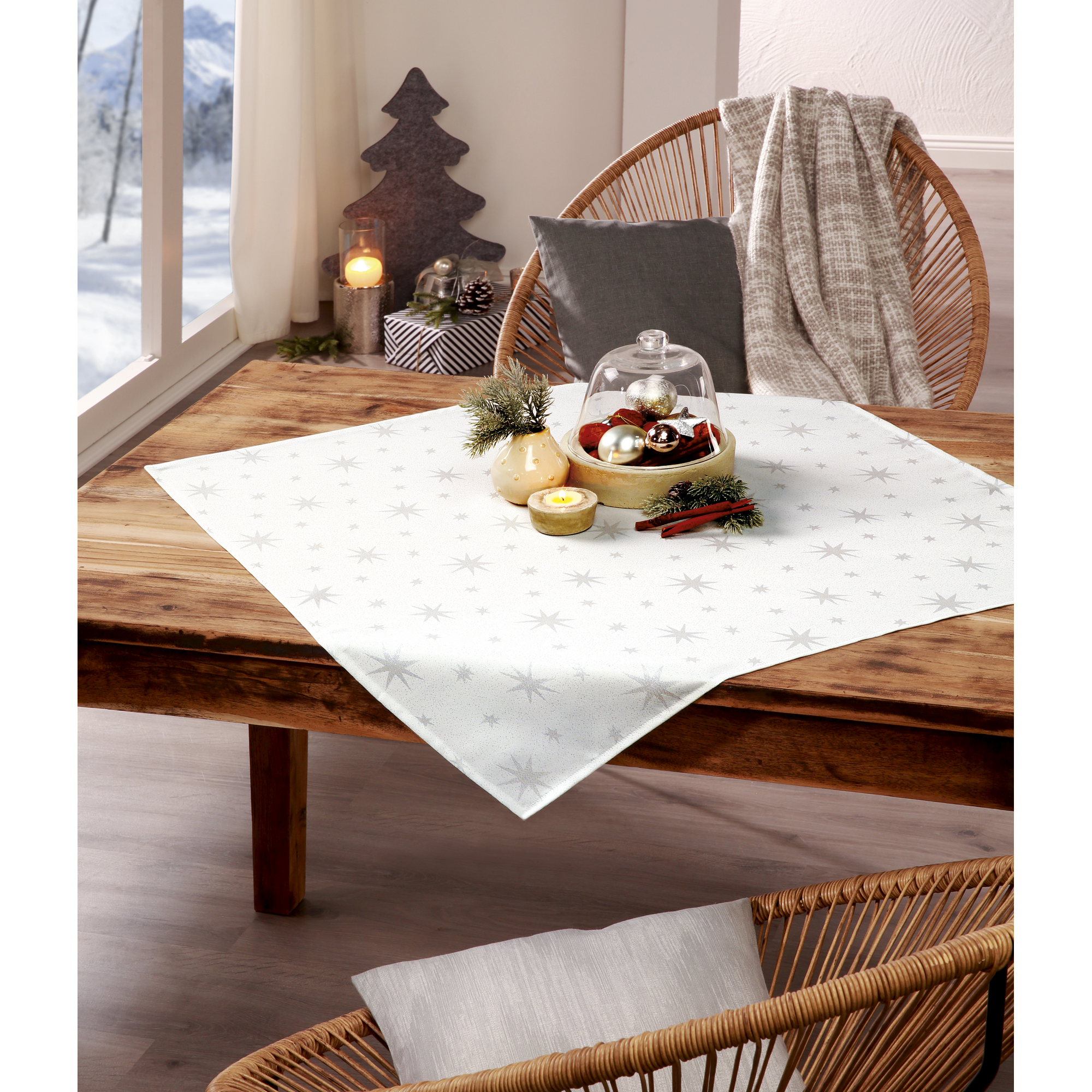 Mitteldecke 'Stellato' weiß/silber 80 x 80 cm