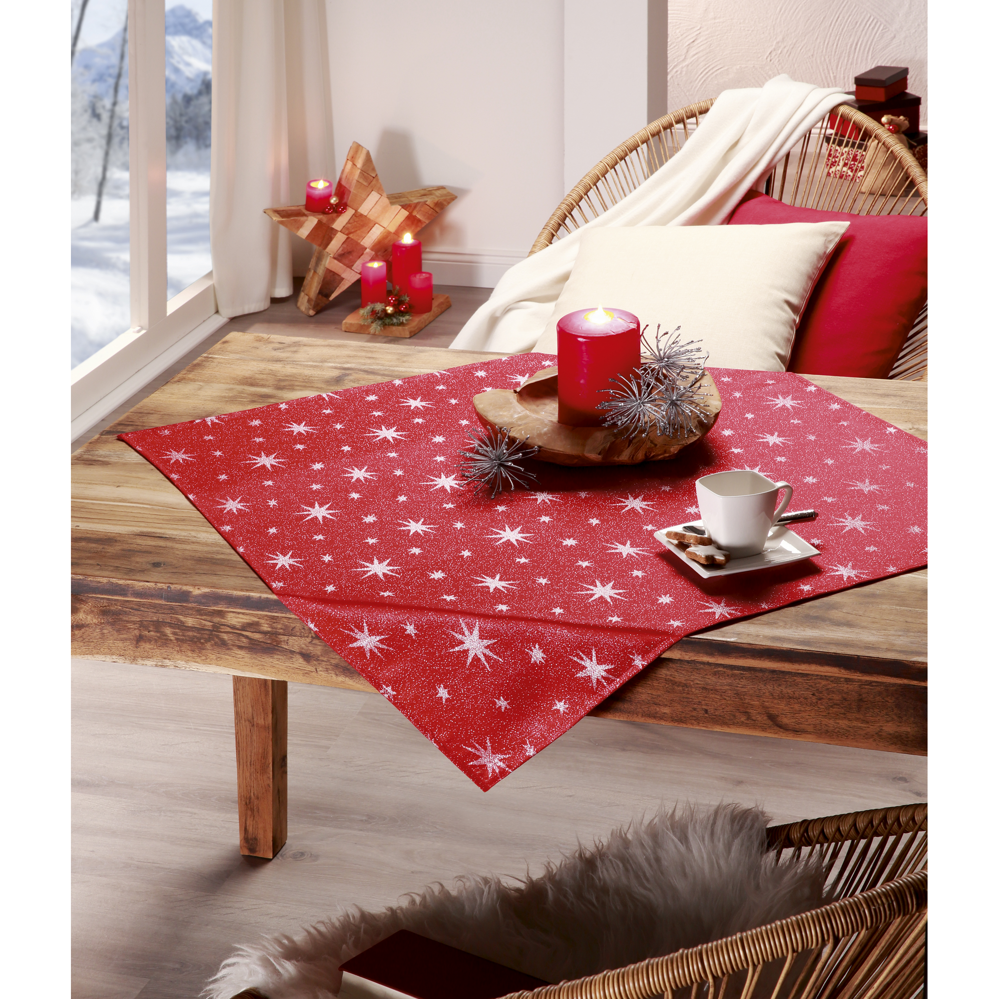 Mitteldecke 'Stellato' rot 80 x 80 cm