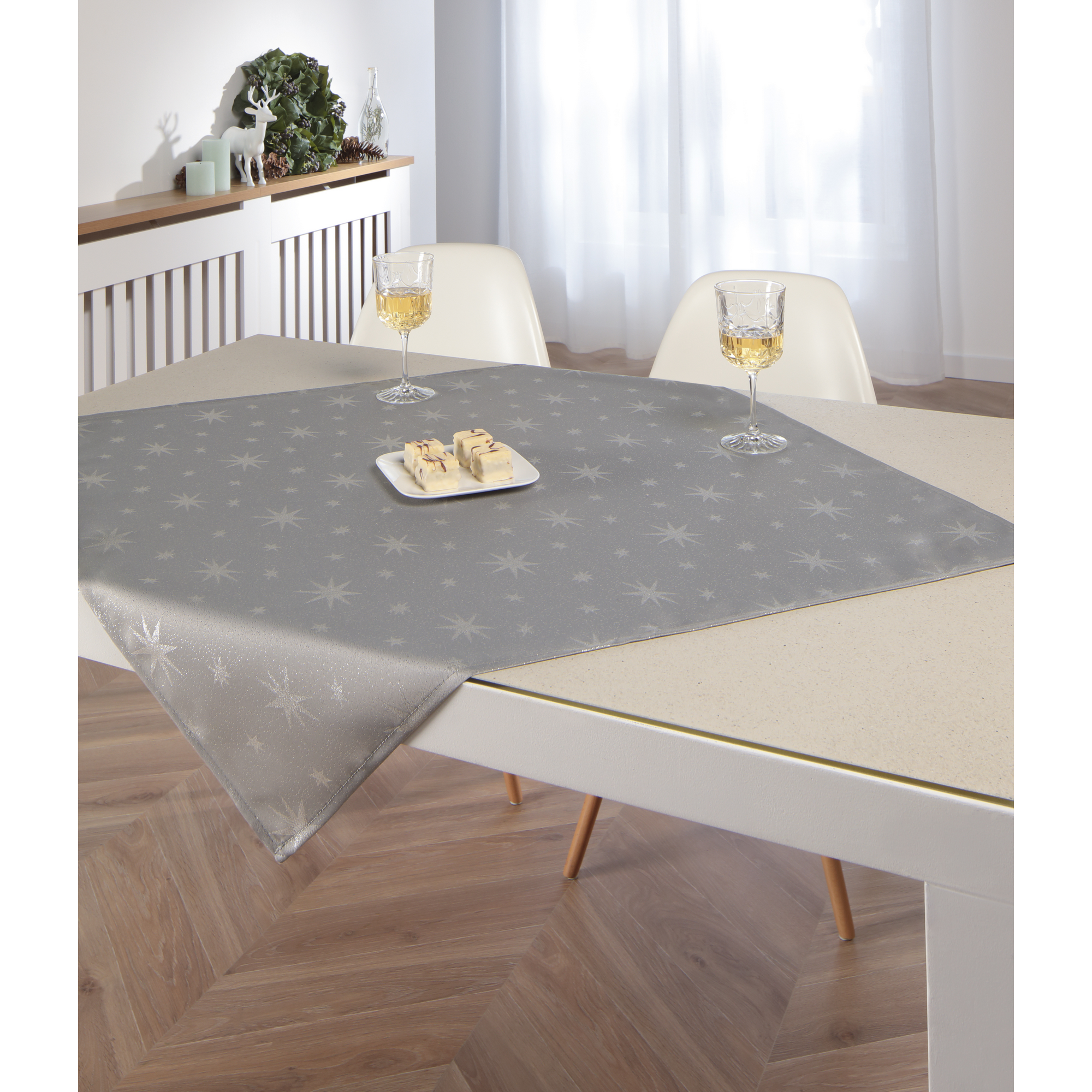 Mitteldecke 'Stellato' silbergrau/silber 80 x 80 cm