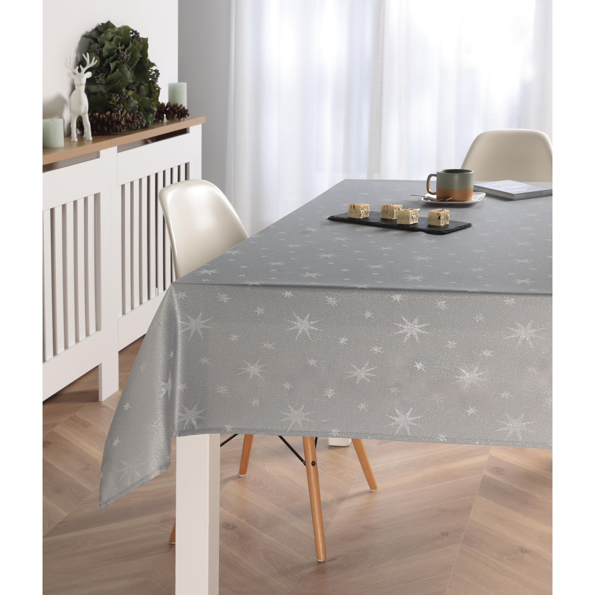 Tischdecke 'Stellato' silbergrau/silber 220 x 140 cm