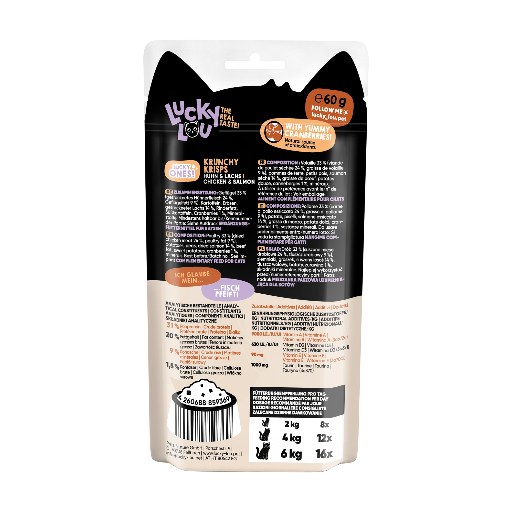 Katzenfutter Lucky Ones Krunchy Krisps Huhn, Lachs